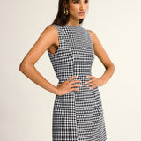Sukienka mini bez rękawów w wzór houndstooth