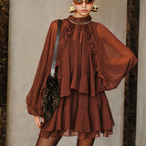Zestaw Mini Sukienki z Tiered Ruffle Chiffon z Podszewką