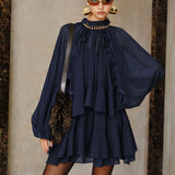 Zestaw Mini Sukienki z Tiered Ruffle Chiffon z Podszewką