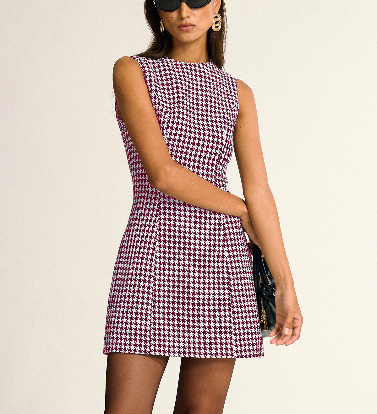 Sukienka mini bez rękawów w wzór houndstooth