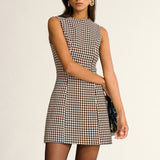 Sukienka mini bez rękawów w wzór houndstooth
