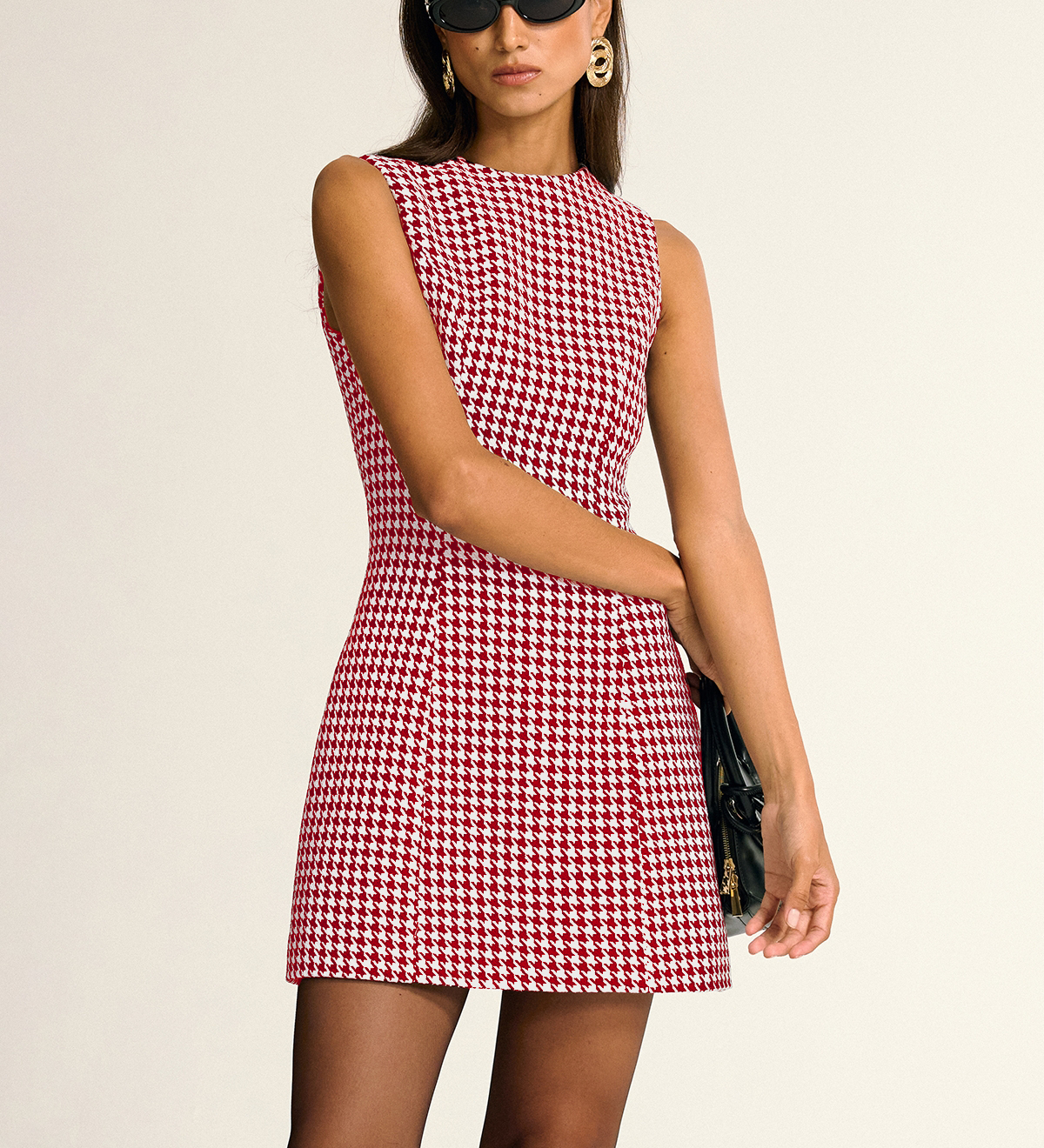 Sukienka mini bez rękawów w wzór houndstooth