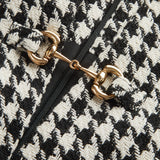 Sukienka mini w kratę houndstooth z detalem w kształcie wędzidła