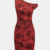 Sukienka bodycon z marszczeniem na jedno ramię w kwiatowy wzór