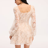Półprzezroczysta Kwiatowa Koronkowa Sukienka Mini z Kwadratowym Dekoltem