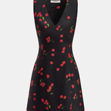 Sukienka mini bez rękawów w print wiśniowy