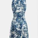 Sukienka mini bez rękawów w wzór toile
