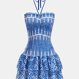 Halter Smocked Embroidered Layered Mini Dress