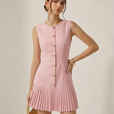 Metaliczna Sukienka Mini Bez Rękawów Slim Fit z Faldami