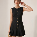 Metaliczna Sukienka Mini Bez Rękawów Slim Fit z Faldami