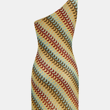 Jedno Ramię Fala Paskowana Sukienka Mini Slim Fit