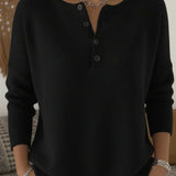 Helena | Dzianinowy Sweter Henley na Guziki
