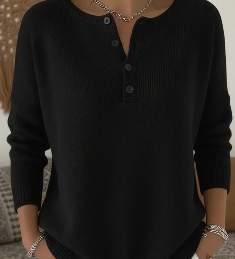 Helena | Dzianinowy Sweter Henley na Guziki