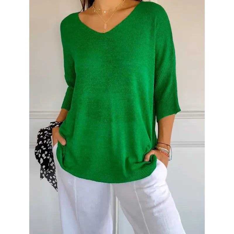 Kinga | Oversizowy Sweter z Dekoltem w Serek