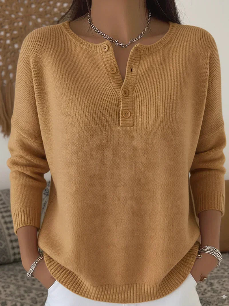Helena | Dzianinowy Sweter Henley na Guziki