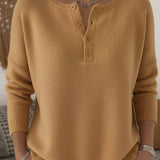 Helena | Dzianinowy Sweter Henley na Guziki