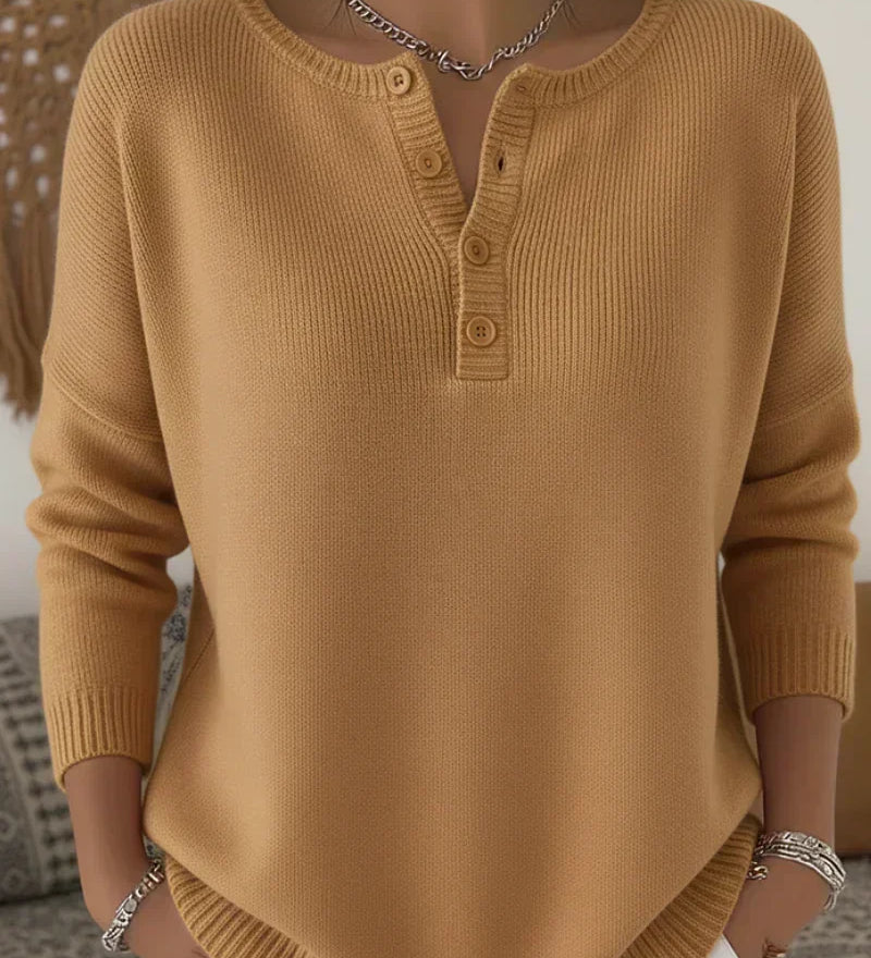 Helena | Dzianinowy Sweter Henley na Guziki