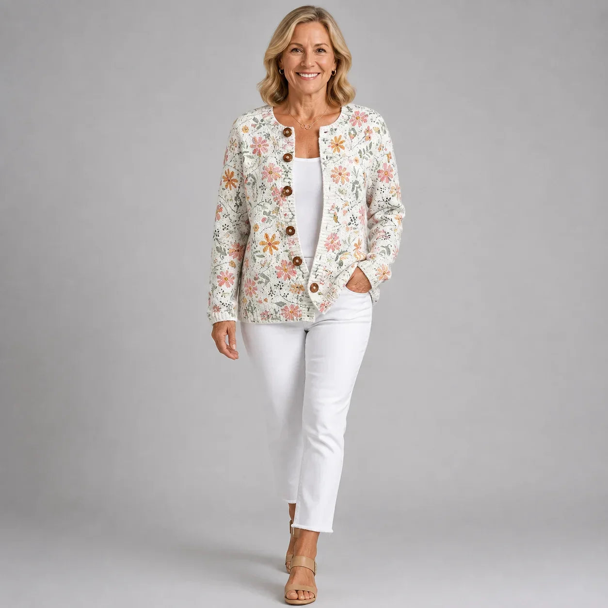 Greta | Rozpinany Sweter w Kwiaty Vintage