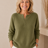 Helena | Dzianinowy Sweter Henley na Guziki