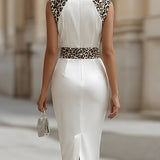 Elegancka Biała Satynowa Sukienka Midi Bodycon