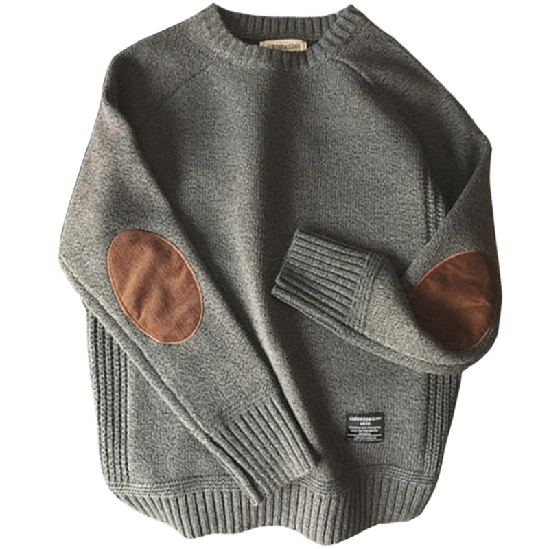 Męski sweter zimowy z łatami na łokciach