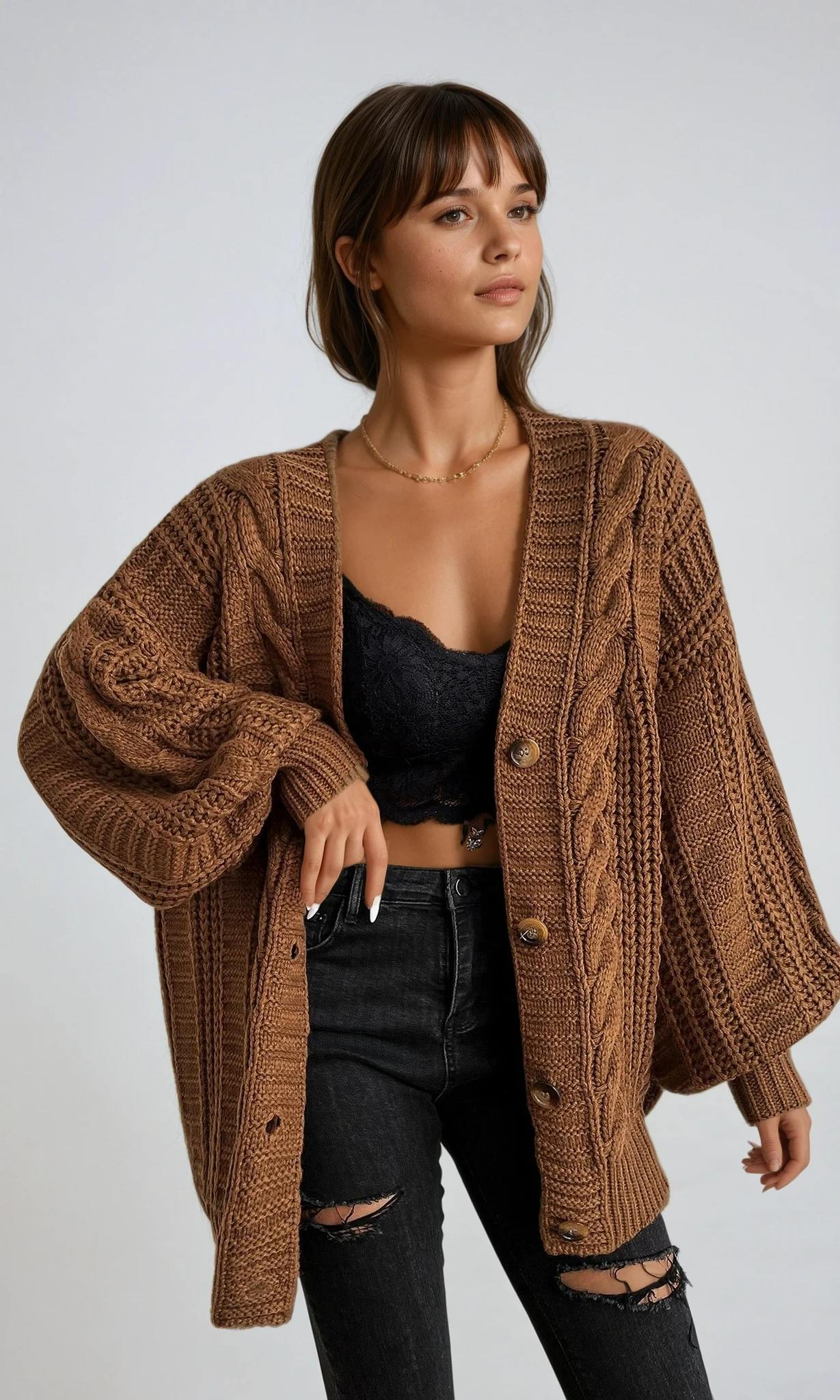 Bozena | Kardigan Oversize z Warkoczowym Splotem