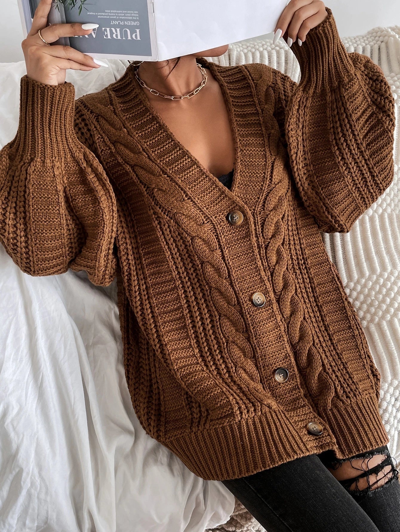 Bozena | Kardigan Oversize z Warkoczowym Splotem