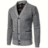 Męski Elegancki Jasnoszary Kardigan z Dekoltem w Serek Casual