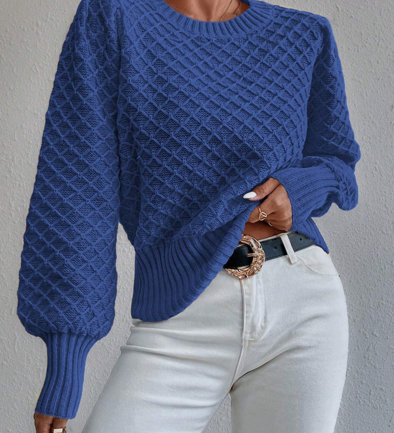 Klaudia | Teksturowany Sweter z Okraglym Dekoltem