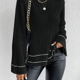 Aldona | Prazkowany Sweter z Golfem