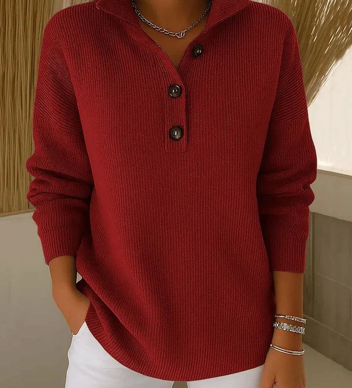 Florence | Sweter Polo z Dekoltem w Serek