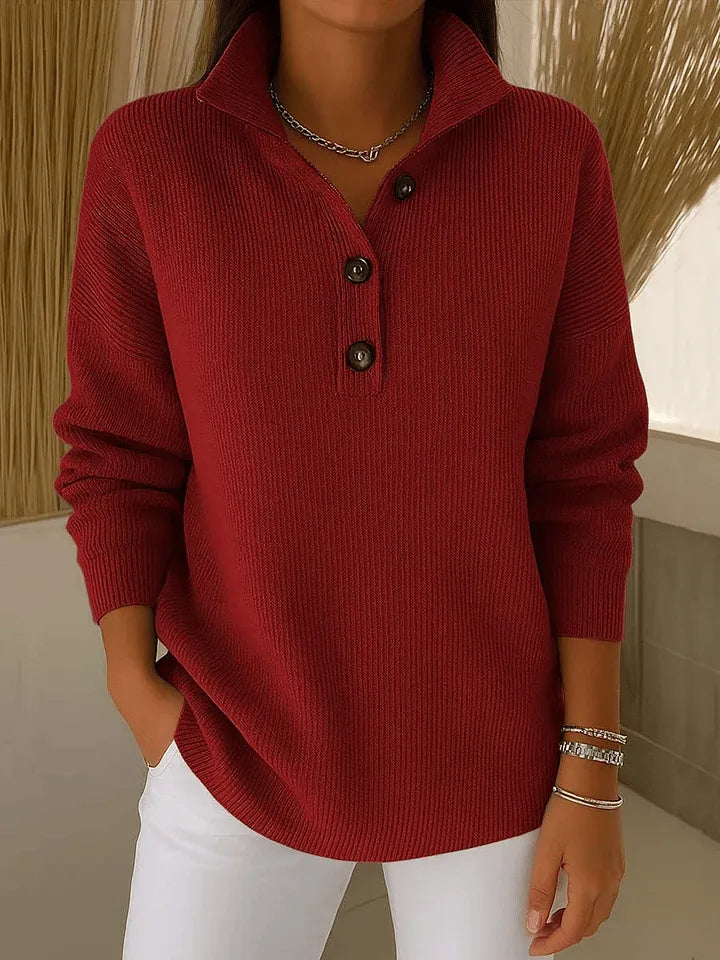 Florence | Sweter Polo z Dekoltem w Serek
