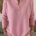 Helena | Dzianinowy Sweter Henley na Guziki