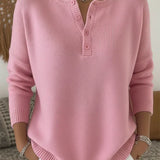 Helena | Dzianinowy Sweter Henley na Guziki