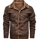 Elegancka Ciepła Skórzana Kurtka Fleece