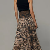 Vintage Zebra Print Patchwork Bez Rękawów Midi Sukienka