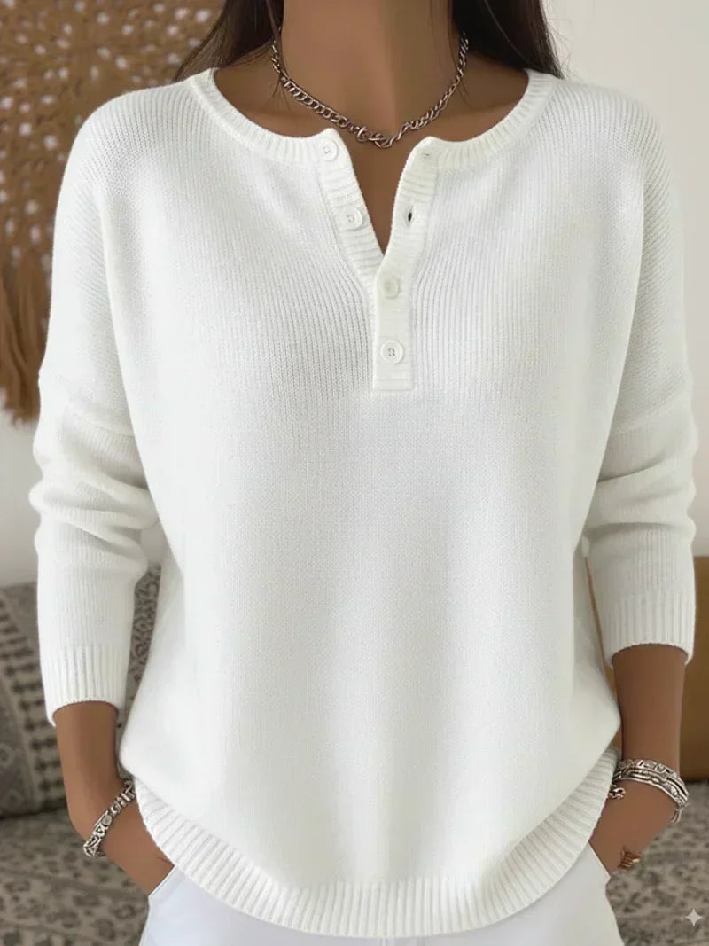 Helena | Dzianinowy Sweter Henley na Guziki