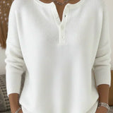Helena | Dzianinowy Sweter Henley na Guziki