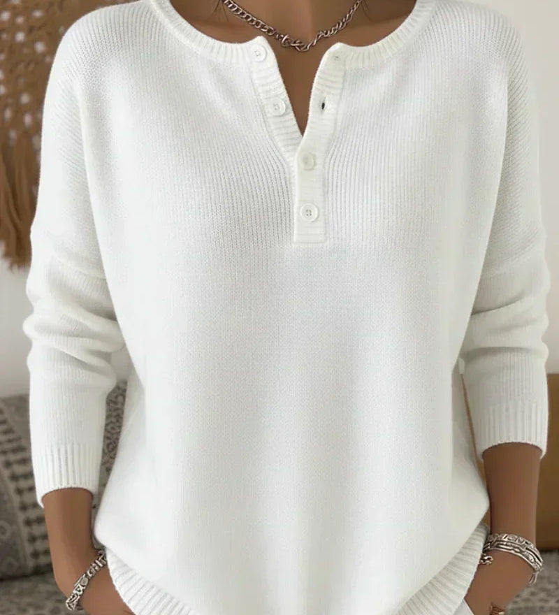 Helena | Dzianinowy Sweter Henley na Guziki
