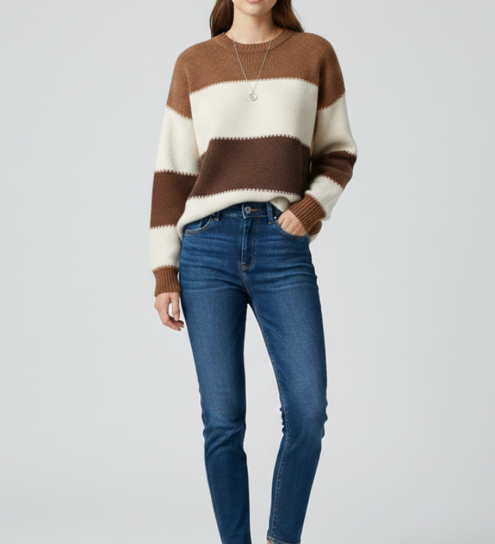 Berenika | Sweter w Paski o Luznym Kroju