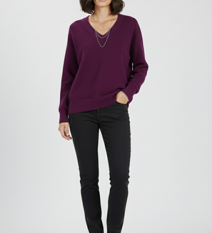 Petronela | Sweter Pullover z Dekoltem w Serek