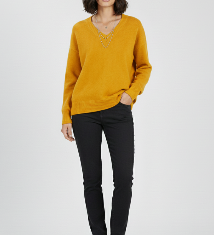 Petronela | Sweter Pullover z Dekoltem w Serek