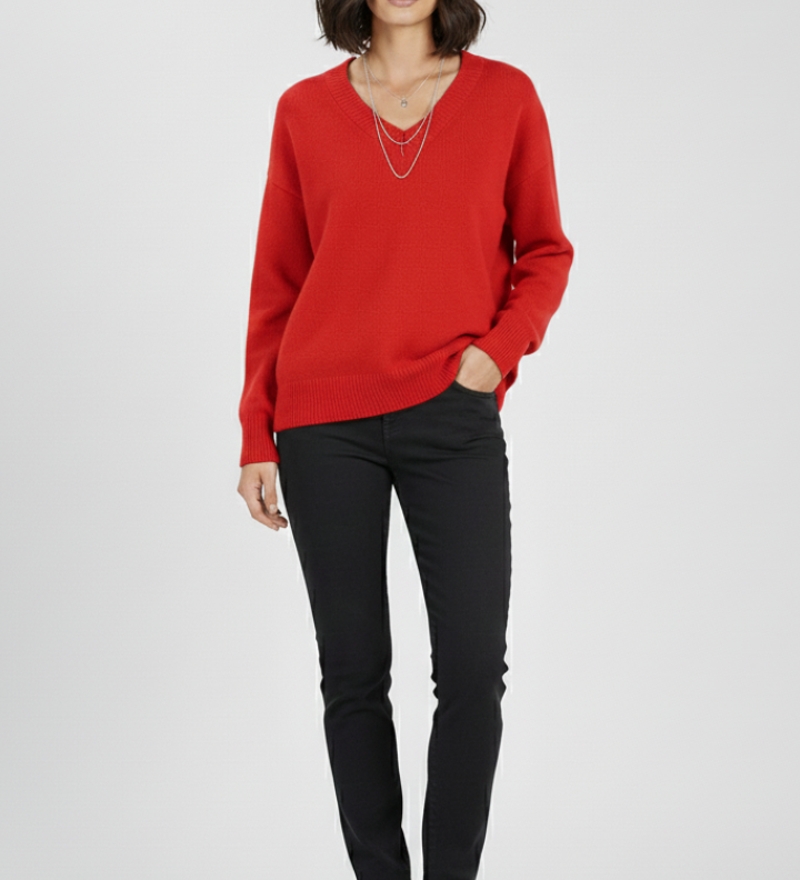 Petronela | Sweter Pullover z Dekoltem w Serek