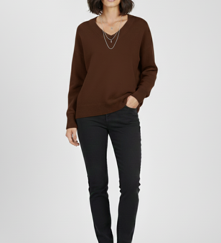 Petronela | Sweter Pullover z Dekoltem w Serek