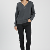 Petronela | Sweter Pullover z Dekoltem w Serek