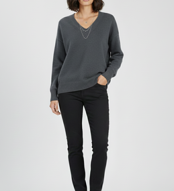 Petronela | Sweter Pullover z Dekoltem w Serek