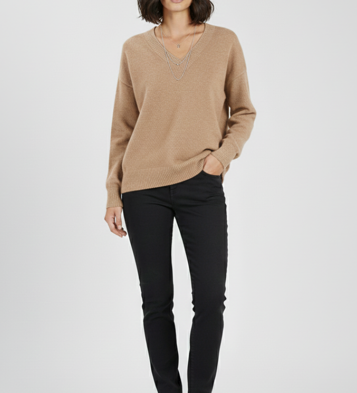 Petronela | Sweter Pullover z Dekoltem w Serek