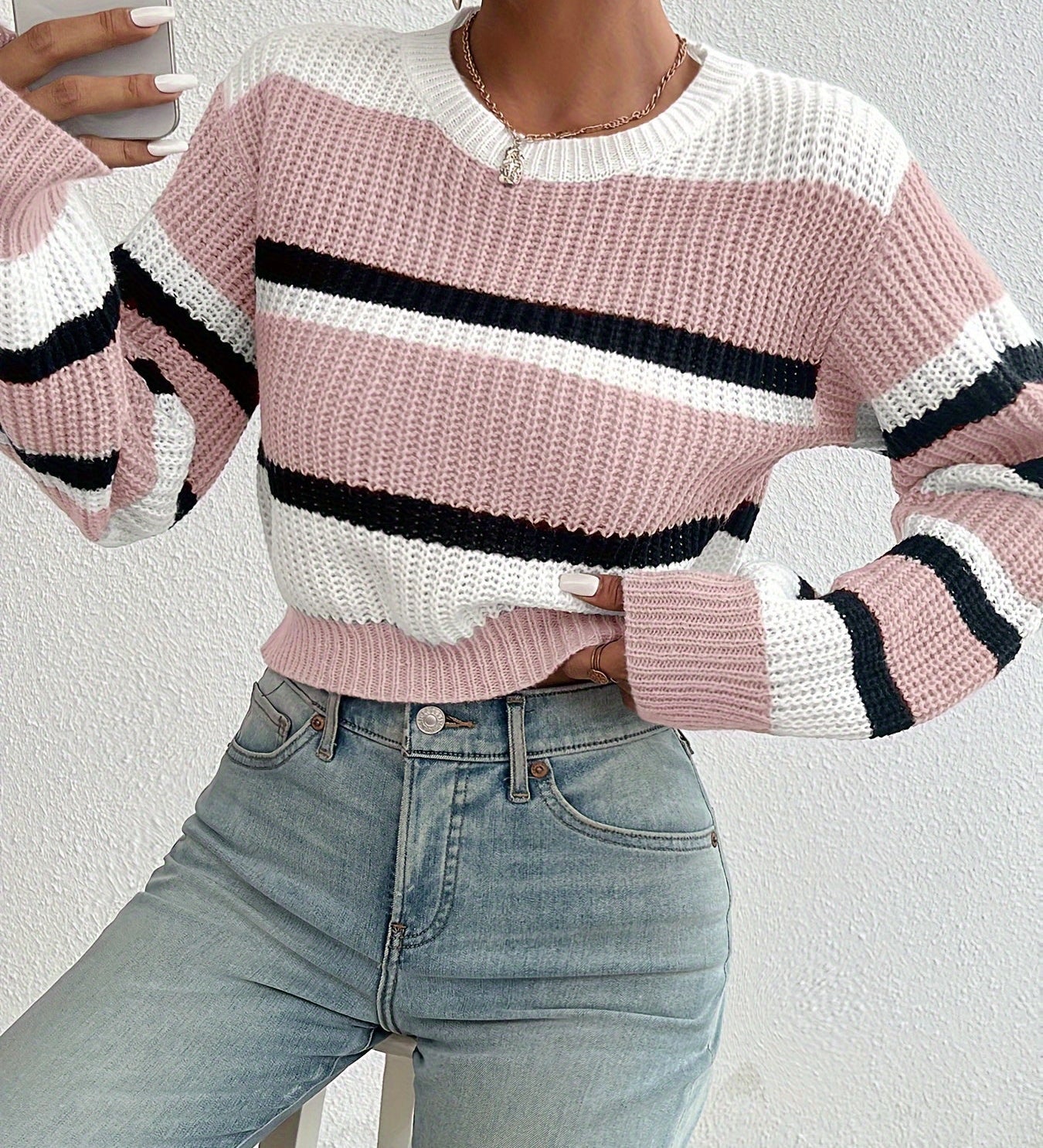 Luiza | Krotki Sweter w Paski