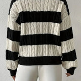 Amelia | Sweter w Paski z Warkoczowym Splotem