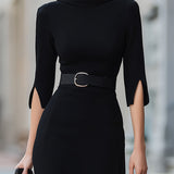 Elegancka Czarna Sukienka Midi z Rozciętymi Rękawami